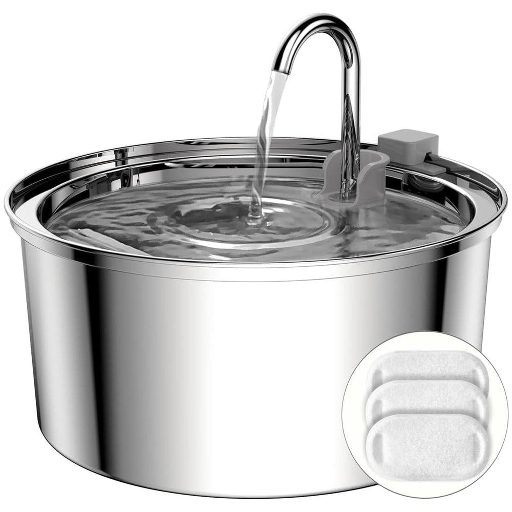 tomxcute front view of fountain showing elegant stainless steel and quiet design