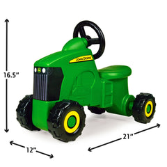 TOMY John Deere seat and handle detail showing secure fit and comfortable ride