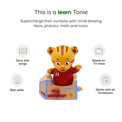 Tonies Daniel the Tiger attached to Toniebox playing audio for easy use benefit