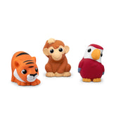 Tonies My First Jungle set front view showing Monkey Parrot Tiger benefits tactile play