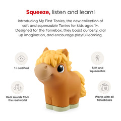 Tonies pig figure texture detail highlighting squeezable surface and easy cleaning
