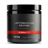 Toniiq bottle front showing Lactobacillus Reuteri and verified 50 billion CFU benefit