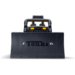 Tonka bulldozer side profile highlighting 12.8 inch wide stance