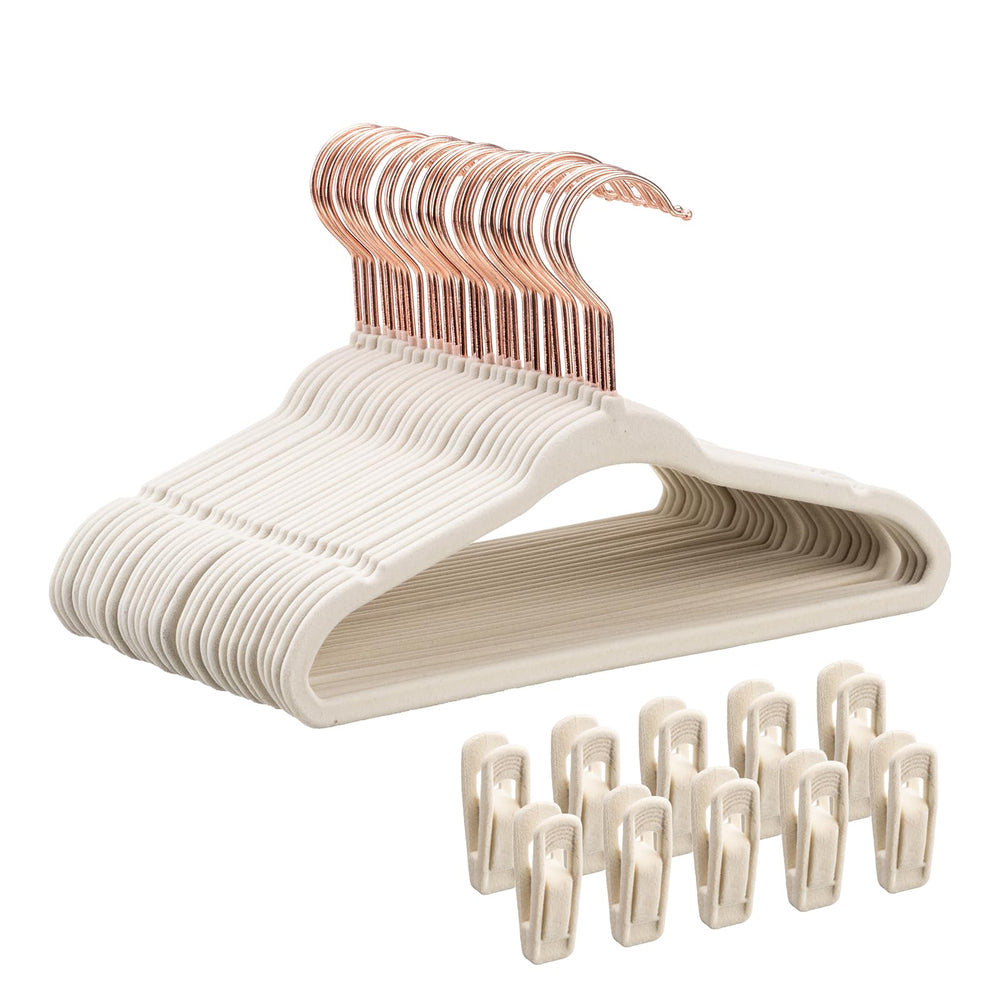 Tonswachic front view of 30-pack beige hangers showing neat storage benefit