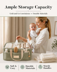 Toodly caddy open with diapers, wipes and bottles showing accessible organization for quick changes
