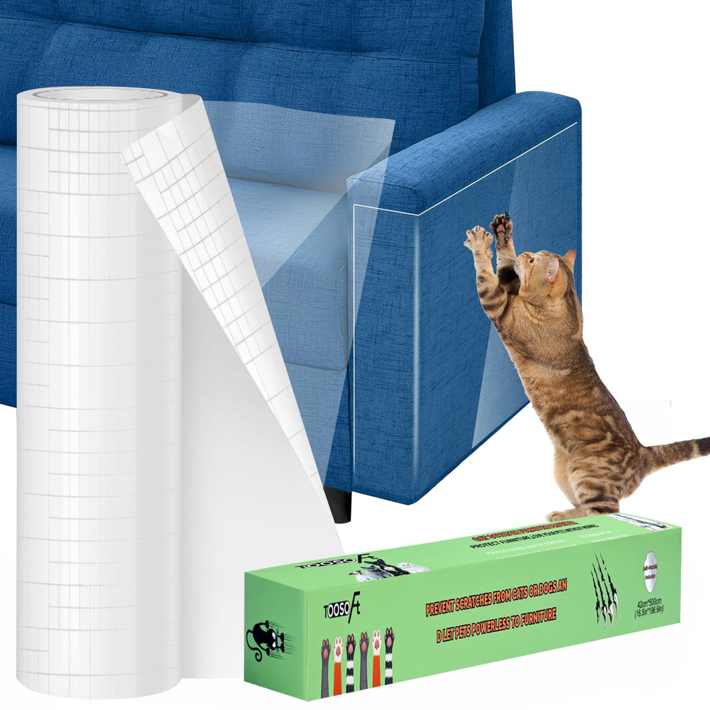 TOOSOFt clear vinyl roll front view showing full protector, protects furniture visibly