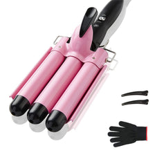 TOP4EVER three-barrel iron front view showing design and ceramic barrels for consistent waves