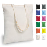 TOPDesign front view of 12-pack cotton tote bags showing quantity and plain natural color for promotions