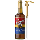 Torani Butter Pecan front packaging showing bottle and pump for easy serving