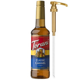 Torani front label showing Classic Caramel flavor and bottle branding for quick recognition