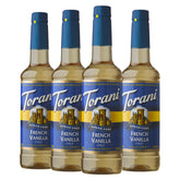 Torani sugar-free French Vanilla bottle front view showing label and pack benefit