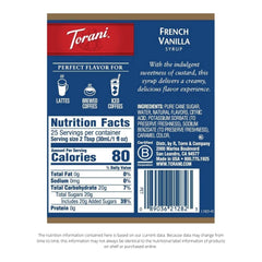 Torani syrup pouring into coffee to create creamy vanilla flavor
