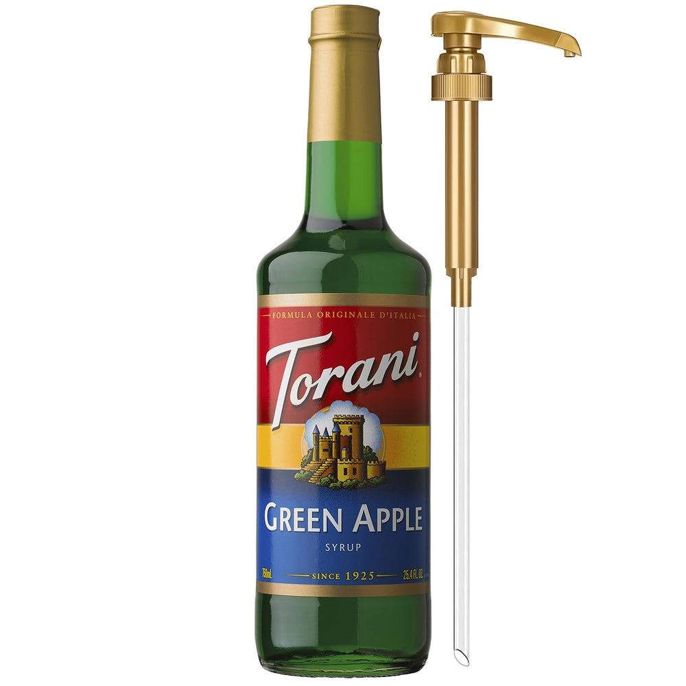 Torani green apple bottle front label showing brand and flavor, easy identification