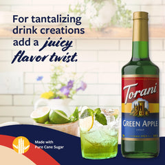 Green apple syrup being poured, Torani syrup consistency and mixing benefit