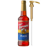 Torani bottle front packaging showing peach label and size, brand clarity benefit