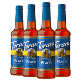 Torani bottle front packaging showing peach syrup and serving size benefit