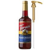 Torani pomegranate front bottle showing full-size packaging and clear branding benefit: quick identification