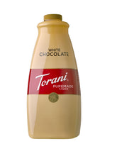 Torani white chocolate sauce front packaging showing brand and size benefits