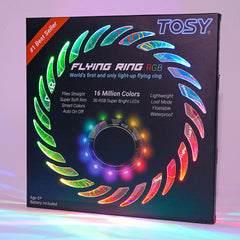 TOSY Flying Ring front packaging showing features and LED brightness benefits
