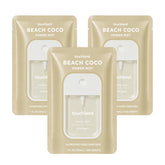 Touchland Beach Coco front packaging showing three travel bottles and scent benefit