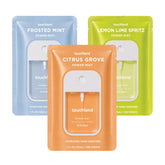 Touchland front packaging showing Fresh Trio set and compact bottles for easy travel