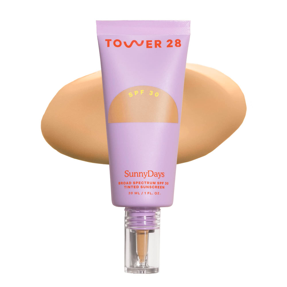 Tower 28 front packaging showing SPF 30 tinted sunscreen foundation benefits