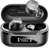 TOZO NC9 front view with open charging case showing earbuds and clean design, easy access benefit