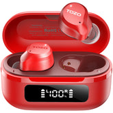 TOZO NC9 front view with case open showing compact charging and LED display benefit