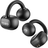 TOZO OpenEarRing front packaging showing earbuds and case, highlights portability