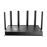 TP‑Link Archer BE400 front angled view showing sleek housing and antennas for strong coverage