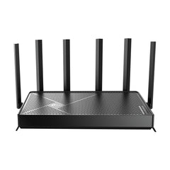 TP‑Link Archer BE400 front angled view showing sleek housing and antennas for strong coverage
