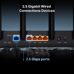 TP‑Link Archer BE400 placed in living room demonstrating wide home Wi‑Fi coverage