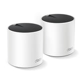 TP‑Link Deco X55 front view showing two units and clear coverage advantage