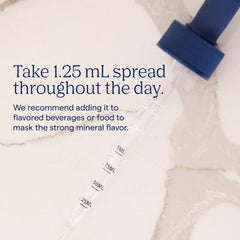 Trace Minerals serving size graphic illustrating 48 servings and compact bottle