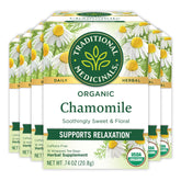 Traditional Medicinals front packaging showing organic chamomile and benefits