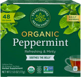 Traditional Medicinals front packaging showing organic peppermint and benefits