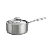Tramontina saucepan front view showing polished finish and lid, professional look