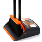 TreeLen broom and dustpan front view showing upright convenience and compact storage benefit