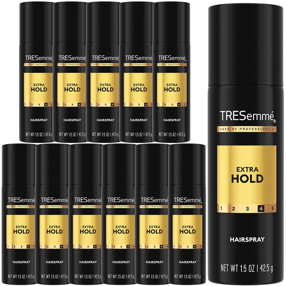TRESemmé front packaging showing compact 12-pack and travel convenience