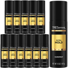 TRESemmé front packaging showing compact 12-pack and travel convenience