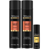 TRESemmé front packaging showing two full-size cans and travel can for convenience