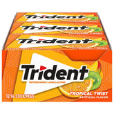 Trident front packaging showing Tropical Twist flavor and pack count benefits