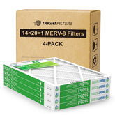 TRIGHTFILTERS front packaging showing 14x20x1 four-pack and clear labeling benefit: easy identification