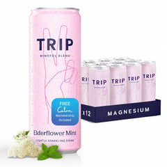TRIP front packaging showing elderflower mint flavor and calm branding, refreshing choice