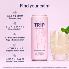 TRIP poured over ice in a glass with mint garnish, showcasing ready-to-drink refreshment