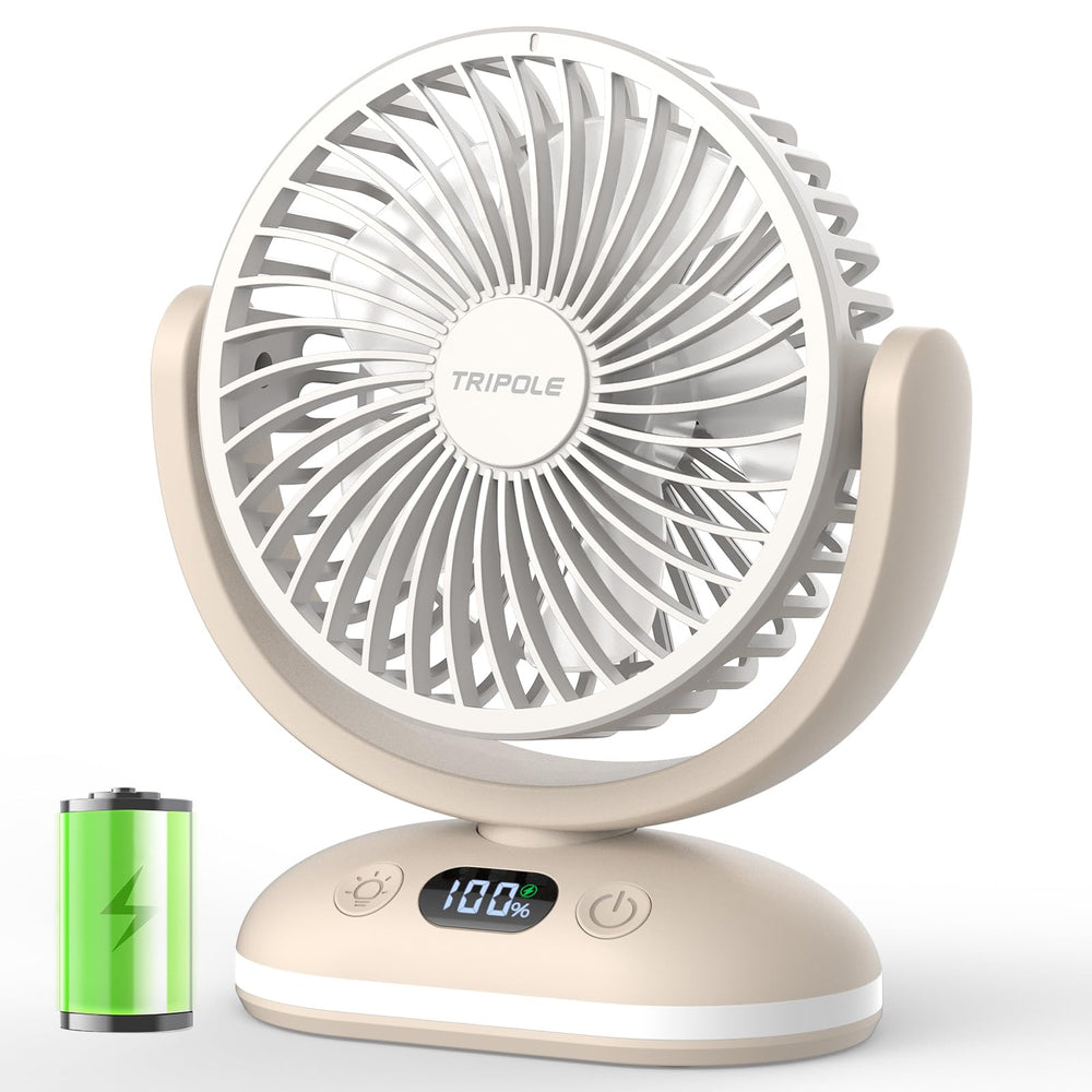 TriPole front view of small desk fan showing compact design and instant cooling benefit
