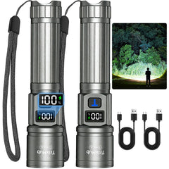 TrixHub flashlight front view showing compact titanium body and benefits of portability