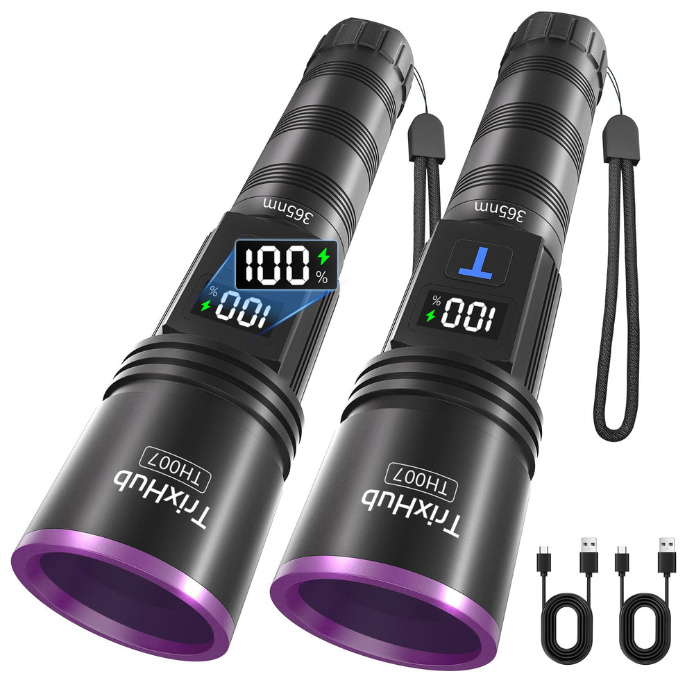 TrixHub two-pack front view showing compact black light flashlights and cases