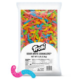 trolli bag front view showing 5 lb bulk gummy worms and bright packaging benefit: easy party supply
