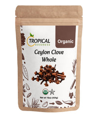 Tropical Goodness front packaging showing 16 oz organic cloves benefit freshness